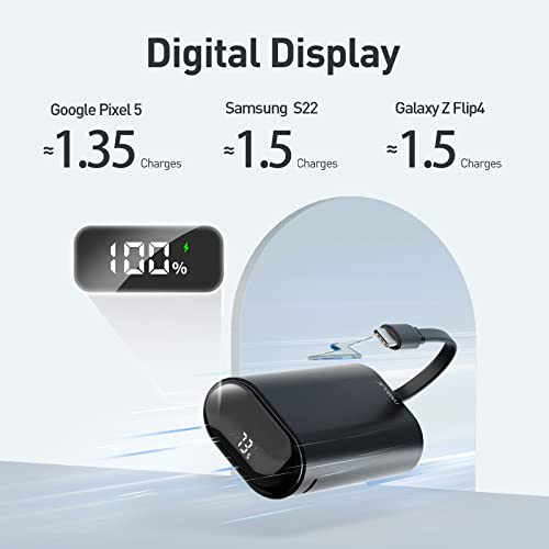 iWALK LinkPod Y2 Portable Charger USB-C with Built-in 18W PD Fast Charging Cable & LED Display, 9600mAh[2023 Upgrade]PD Small Battery Pack Power Bank Compatible with Samsung S23, S22, Pixel 7,LG,Note