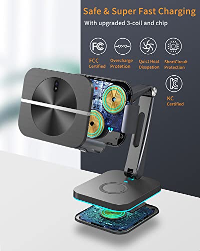 MAKAQI Wireless Charging Station for Z Fold 4/3/2, [3 Coils] 2 in 1 Fast Wireless Charger Stand for Samsung Galaxy Z Fold Series, Galaxy Buds 2 Pro/Buds Pro/Buds 2 / Buds Live