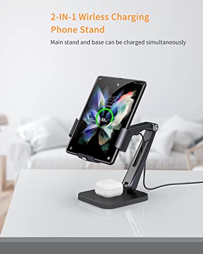 MAKAQI Wireless Charging Station for Z Fold 4/3/2, [3 Coils] 2 in 1 Fast Wireless Charger Stand for Samsung Galaxy Z Fold Series, Galaxy Buds 2 Pro/Buds Pro/Buds 2 / Buds Live