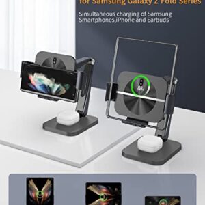 MAKAQI Wireless Charging Station for Z Fold 4/3/2, [3 Coils] 2 in 1 Fast Wireless Charger Stand for Samsung Galaxy Z Fold Series, Galaxy Buds 2 Pro/Buds Pro/Buds 2 / Buds Live