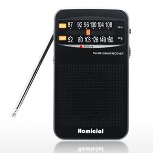 battery operated transistor radio, am/fm pocket radio with loud speaker, earphone jack, best reception long antenna for walking, running, camping, jogging – portable radios powered by 2 aa batteries