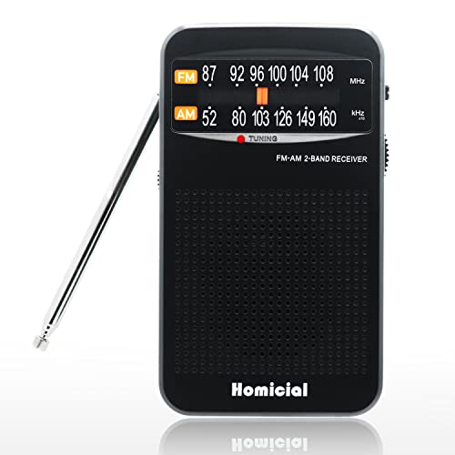 Battery Operated Transistor Radio, AM/FM Pocket Radio with Loud Speaker, Earphone Jack, Best Reception Long Antenna for Walking, Running, Camping, Jogging – Portable Radios Powered by 2 AA Batteries