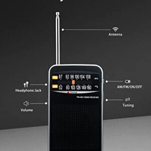 Battery Operated Transistor Radio, AM/FM Pocket Radio with Loud Speaker, Earphone Jack, Best Reception Long Antenna for Walking, Running, Camping, Jogging – Portable Radios Powered by 2 AA Batteries