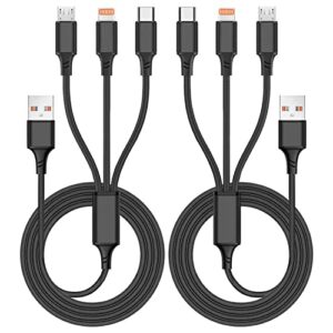 multi phone charger 3 in 1 charging cable 3 way charger cord multi port usb cable lightning/type c/micro usb for iphone/android/tablet/samsung galaxy/ipad/cell phone and multiple devices (2 pack 4ft)