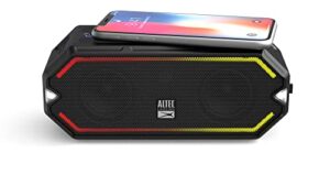 altec lansing hydrablast wireless portable bluetooth speaker, ip67 waterproof for parties, usb c rechargeable outdoor speakers with built in phone charger and led lights, 20 hour playtime (black)