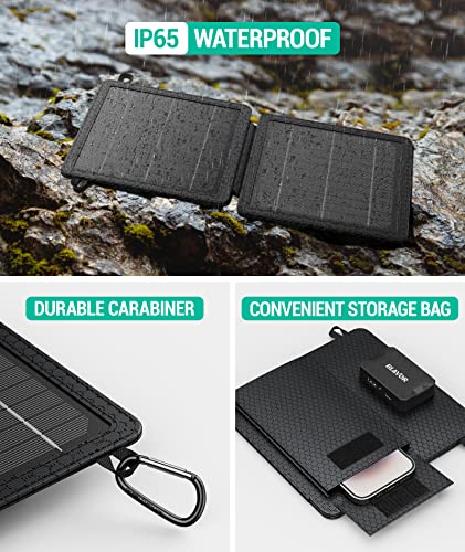 BLAVOR 10W Portable Solar Charger(5V/2A Max), Waterproof IP65 Foldable Solar Panel with Dual Smart USB Output Compatible with iPhone Xs/X/8/7, iPad, Samsung for Outdoor Hiking Camping Backpacking