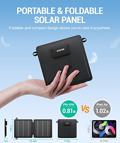 BLAVOR 10W Portable Solar Charger(5V/2A Max), Waterproof IP65 Foldable Solar Panel with Dual Smart USB Output Compatible with iPhone Xs/X/8/7, iPad, Samsung for Outdoor Hiking Camping Backpacking