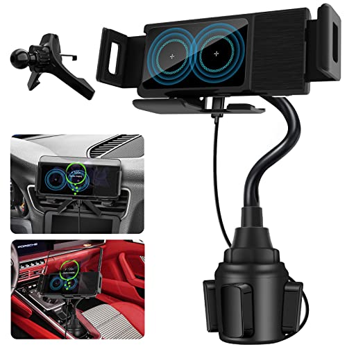 HULYVIC Z Fold 4 Car Mount Cup Holder, 15W Dual Coils Fast Charging Auto Clamping Auto Rotation 90° Air Vent Mount, Compatible for Galaxy Z Fold 4/3/Z Flip4/3/S23 Ultra, iPhone 14 Series