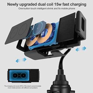 HULYVIC Z Fold 4 Car Mount Cup Holder, 15W Dual Coils Fast Charging Auto Clamping Auto Rotation 90° Air Vent Mount, Compatible for Galaxy Z Fold 4/3/Z Flip4/3/S23 Ultra, iPhone 14 Series