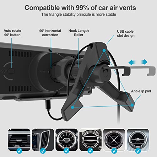 HULYVIC Z Fold 4 Car Mount Cup Holder, 15W Dual Coils Fast Charging Auto Clamping Auto Rotation 90° Air Vent Mount, Compatible for Galaxy Z Fold 4/3/Z Flip4/3/S23 Ultra, iPhone 14 Series