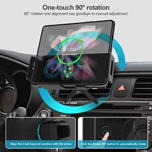 HULYVIC Z Fold 4 Car Mount Cup Holder, 15W Dual Coils Fast Charging Auto Clamping Auto Rotation 90° Air Vent Mount, Compatible for Galaxy Z Fold 4/3/Z Flip4/3/S23 Ultra, iPhone 14 Series