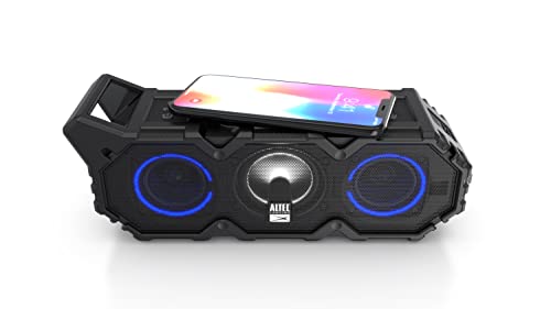 Altec Lansing LifeJacket XL Jolt with Lights, Built In Qi Wireless Charger, Waterproof, Snowproof, Shockproof and it Floats in Water, Up to 20 Hour Battery Life, Black