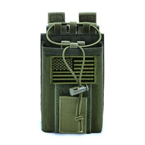 tactical radio holder molle radio pouch case heavy duty radios holster bag for two ways walkie talkies adjustable storage with 1 pack patch (green)