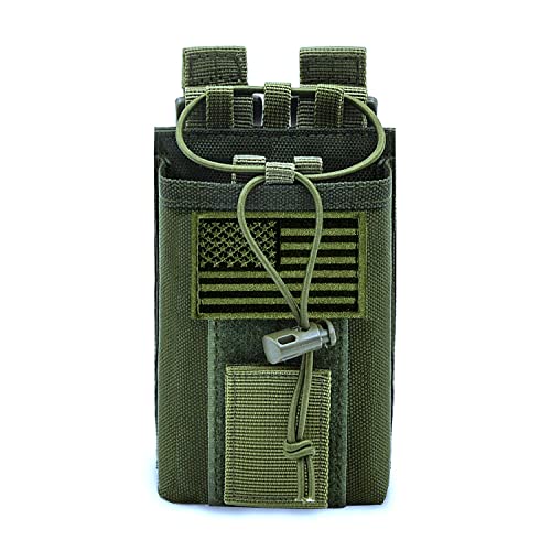 Tactical Radio Holder Molle Radio Pouch Case Heavy Duty Radios Holster Bag for Two Ways Walkie Talkies Adjustable Storage with 1 Pack Patch (Green)