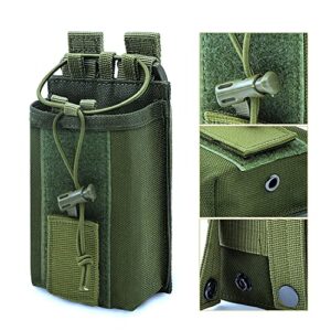 Tactical Radio Holder Molle Radio Pouch Case Heavy Duty Radios Holster Bag for Two Ways Walkie Talkies Adjustable Storage with 1 Pack Patch (Green)