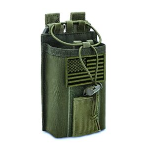 Tactical Radio Holder Molle Radio Pouch Case Heavy Duty Radios Holster Bag for Two Ways Walkie Talkies Adjustable Storage with 1 Pack Patch (Green)