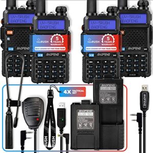 yourush ham radio tactical set – 4pack uv-5rush 8w 2way radio with 3800mah and 2800mah batteries, foldable tactical antenna, ptt speaker mic, usb charger, chirp program cable compatible with baofeng