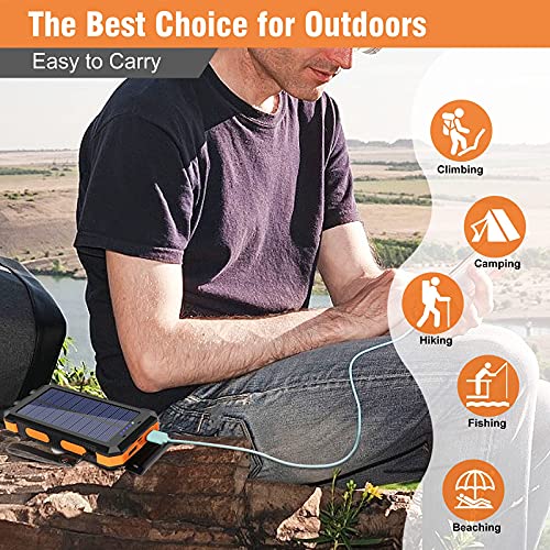 Solar Charger 30000mAh, Portable Solar Power Bank External USB Battery Pack with LED Flashlight, Waterproof Solar Phone Charger for Outdoor Camping Travel, Compatible with Cell Phones and Tablet