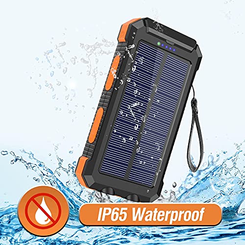 Solar Charger 30000mAh, Portable Solar Power Bank External USB Battery Pack with LED Flashlight, Waterproof Solar Phone Charger for Outdoor Camping Travel, Compatible with Cell Phones and Tablet