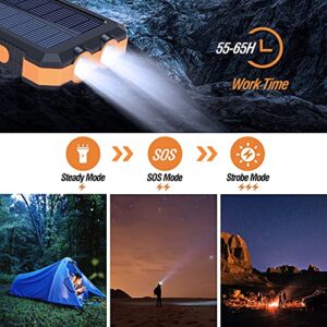 Solar Charger 30000mAh, Portable Solar Power Bank External USB Battery Pack with LED Flashlight, Waterproof Solar Phone Charger for Outdoor Camping Travel, Compatible with Cell Phones and Tablet