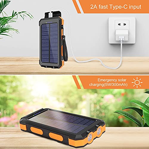 Solar Charger 30000mAh, Portable Solar Power Bank External USB Battery Pack with LED Flashlight, Waterproof Solar Phone Charger for Outdoor Camping Travel, Compatible with Cell Phones and Tablet