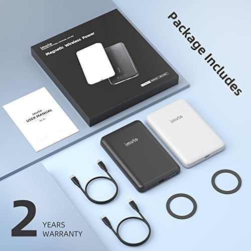 imuto [2-Pack] Magnetic Wireless Power Bank 5000mAh Mag-Safe Battery Pack Ulrt Slim Mini Portable Charger with USB C Port for iPhone 14/14 Pro/14 Pro Max 13/13 Pro/Mini/13 Pro Max/12/12 Pro/12 ProMax