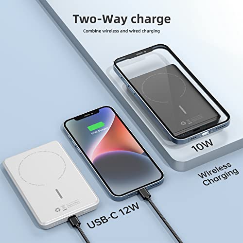 imuto [2-Pack] Magnetic Wireless Power Bank 5000mAh Mag-Safe Battery Pack Ulrt Slim Mini Portable Charger with USB C Port for iPhone 14/14 Pro/14 Pro Max 13/13 Pro/Mini/13 Pro Max/12/12 Pro/12 ProMax