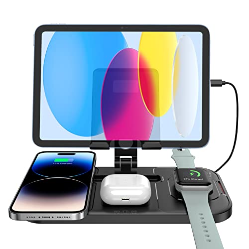 Lopnord Wireless Charging Station for Apple Multiple Devices, Foldable iPad Charging Station Dock, Wireless Charger Stand for iPhone 14 Pro Max/13/12/AirPod Pro, Watch Charger for iWatch Series 8/7