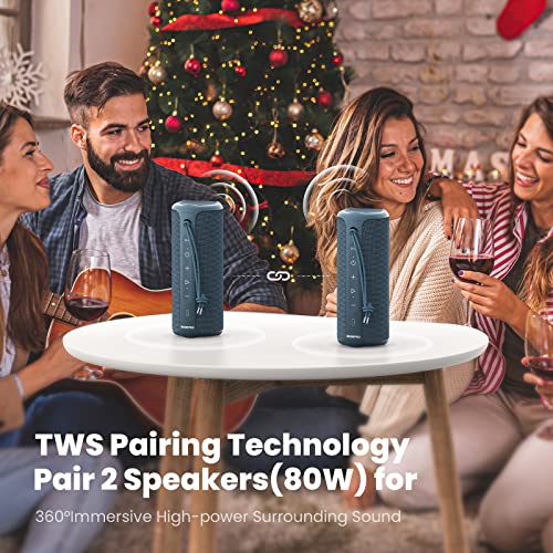 MIATONE Portable Bluetooth Speakers 36W Stereo Sound Bass Boost, Bluetooth 5.3 Wireless Speaker USB Type C Outdoor, 5000mAh 16H Playtime IPX7 Waterproof, Color Lights Speaker - Blue