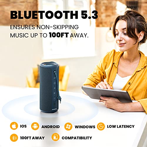 MIATONE Portable Bluetooth Speakers 36W Stereo Sound Bass Boost, Bluetooth 5.3 Wireless Speaker USB Type C Outdoor, 5000mAh 16H Playtime IPX7 Waterproof, Color Lights Speaker - Blue