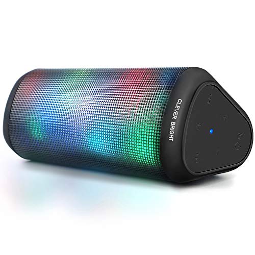 CLEVER BRIGHT Portable Wireless Bluetooth Speakers 7 LED Lights Patterns Wireless Speaker V5.0 Hi-Fi Bass Powerful Sound Built-in Microphone, HandsFree, Audio-Auxiliary,Valentines Day Gifts