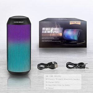 CLEVER BRIGHT Portable Wireless Bluetooth Speakers 7 LED Lights Patterns Wireless Speaker V5.0 Hi-Fi Bass Powerful Sound Built-in Microphone, HandsFree, Audio-Auxiliary,Valentines Day Gifts