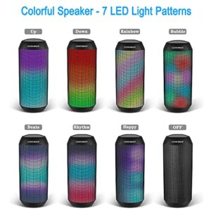 CLEVER BRIGHT Portable Wireless Bluetooth Speakers 7 LED Lights Patterns Wireless Speaker V5.0 Hi-Fi Bass Powerful Sound Built-in Microphone, HandsFree, Audio-Auxiliary,Valentines Day Gifts