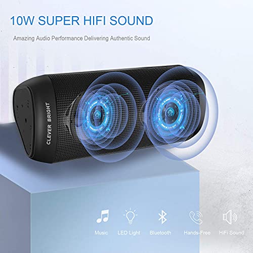 CLEVER BRIGHT Portable Wireless Bluetooth Speakers 7 LED Lights Patterns Wireless Speaker V5.0 Hi-Fi Bass Powerful Sound Built-in Microphone, HandsFree, Audio-Auxiliary,Valentines Day Gifts