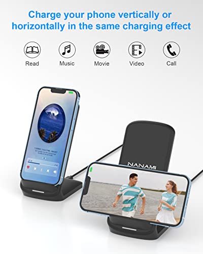 NANAMI Wireless Charger [2 Pack] - 10W Qi-Certified Fast Wireless Charging Stand for Apple iPhone 14/14 Pro/13/12/11/X/XR/8, Cordless Phone Charger Dock for Samsung Galaxy S23/S22/S21/Note 20, Pixel 6