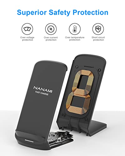 NANAMI Wireless Charger [2 Pack] - 10W Qi-Certified Fast Wireless Charging Stand for Apple iPhone 14/14 Pro/13/12/11/X/XR/8, Cordless Phone Charger Dock for Samsung Galaxy S23/S22/S21/Note 20, Pixel 6