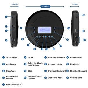 CD Player Portable,Bluetooth CD Player with Dual Headphone Jack for Home, Rechargeable Walkman Small CD Player for Car,CD Player with Bluetooth Visibility LCD Screen