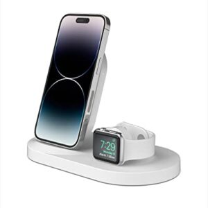 Belkin 3-In-1 Wireless Charging Station - Fast Wireless Charging For Apple Iphone 14, Iphone 13 & Iphone 12 Series & Apple Watch (All Series) - With Additional USB A Port For Multiple Devices (White)