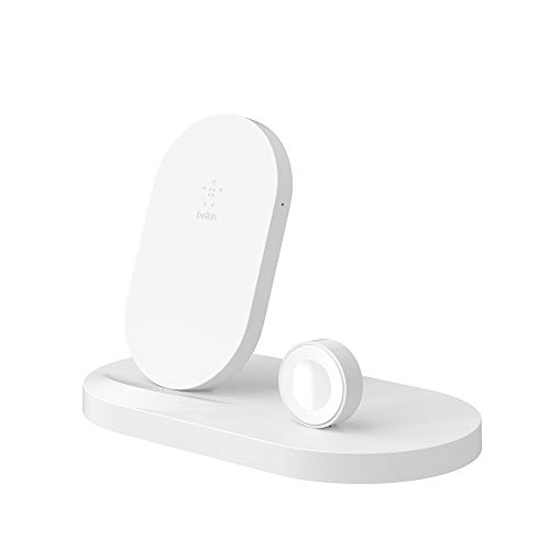 Belkin 3-In-1 Wireless Charging Station - Fast Wireless Charging For Apple Iphone 14, Iphone 13 & Iphone 12 Series & Apple Watch (All Series) - With Additional USB A Port For Multiple Devices (White)