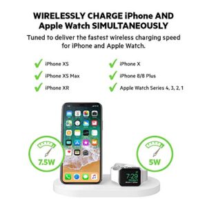 Belkin 3-In-1 Wireless Charging Station - Fast Wireless Charging For Apple Iphone 14, Iphone 13 & Iphone 12 Series & Apple Watch (All Series) - With Additional USB A Port For Multiple Devices (White)