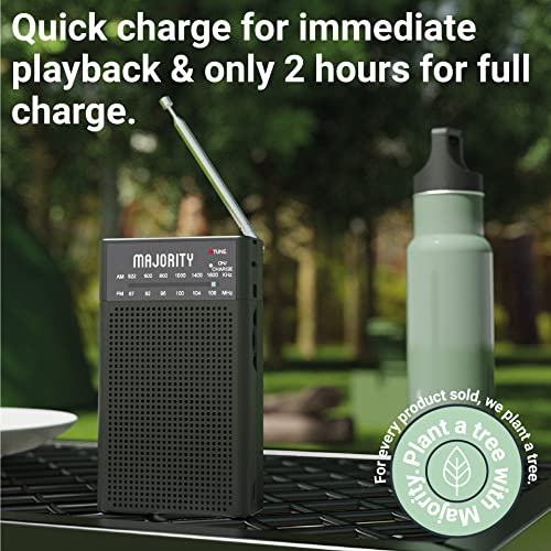 Rechargeable FM/AM Pocket Radio | Mini Portable Radio with 10 Hours of Playback, USB Charging and Headphone Jack | Majority Belford Go FM and AM Radio | Clear Sound Quality and Excellent Reception