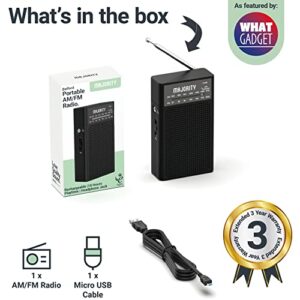 Rechargeable FM/AM Pocket Radio | Mini Portable Radio with 10 Hours of Playback, USB Charging and Headphone Jack | Majority Belford Go FM and AM Radio | Clear Sound Quality and Excellent Reception