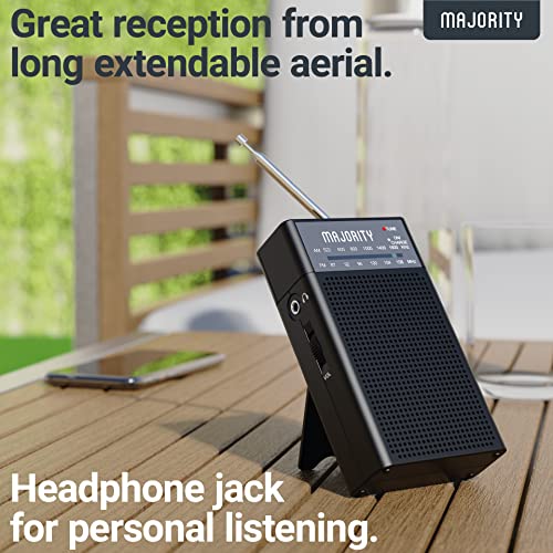Rechargeable FM/AM Pocket Radio | Mini Portable Radio with 10 Hours of Playback, USB Charging and Headphone Jack | Majority Belford Go FM and AM Radio | Clear Sound Quality and Excellent Reception