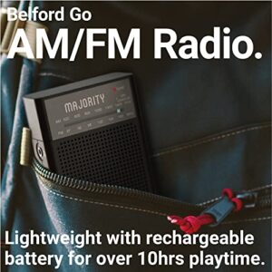 Rechargeable FM/AM Pocket Radio | Mini Portable Radio with 10 Hours of Playback, USB Charging and Headphone Jack | Majority Belford Go FM and AM Radio | Clear Sound Quality and Excellent Reception