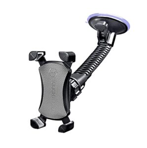 toughtested mammoth windshield mobile mount, features double-ribbed gooseneck arm, expandable claw grip holder with 360 degree rotation, extra large suction cup, quick release button