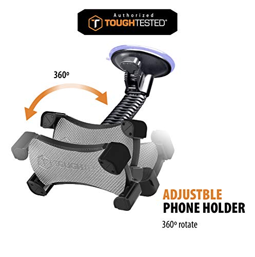 ToughTested Mammoth Windshield Mobile Mount, Features Double-Ribbed Gooseneck Arm, Expandable Claw Grip Holder with 360 Degree Rotation, Extra Large Suction Cup, Quick Release Button