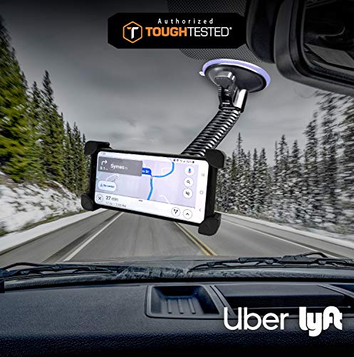 ToughTested Mammoth Windshield Mobile Mount, Features Double-Ribbed Gooseneck Arm, Expandable Claw Grip Holder with 360 Degree Rotation, Extra Large Suction Cup, Quick Release Button