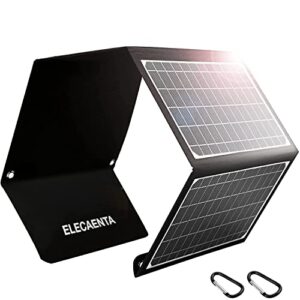 elecaenta 30w solar panel charger with 3 usb ports, pd 18w usb c fast charging, ipx5 waterproof, foldable portable etfe solar charger for iphone, ipad, samsung galaxy, lg and camping backpacking