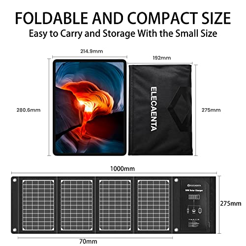 ELECAENTA 30W Solar Panel Charger with 3 USB Ports, PD 18W USB C Fast Charging, IPX5 Waterproof, Foldable Portable ETFE Solar Charger for iPhone, iPad, Samsung Galaxy, LG and Camping Backpacking