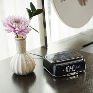 Brandstand | CubieTrio | User Friendly & Convenient Charging Alarm Clock| Qi Wireless Charger | 2 USB Ports | 2 Tamper Resistant Sockets
